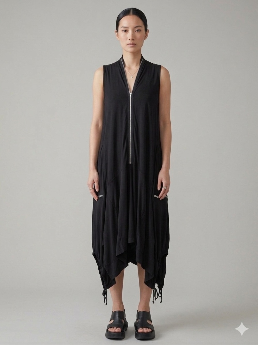 Kaliyana Sz S Black Lagenlook Artsy Asymmetrical Baggy Relaxed Midi Dress